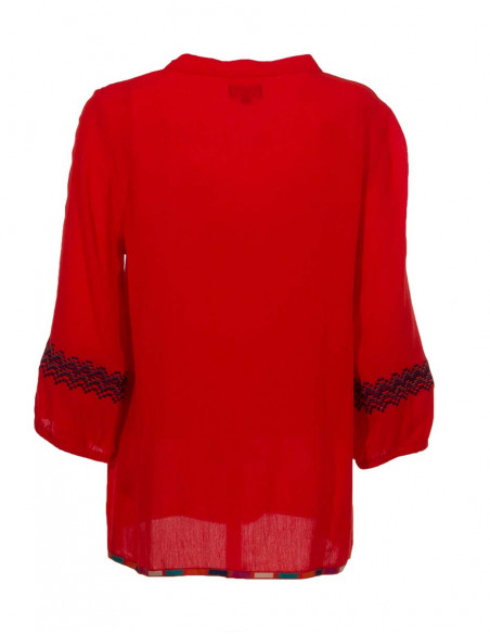 Chemisier Viscose Crepe Brode Manche 3/4