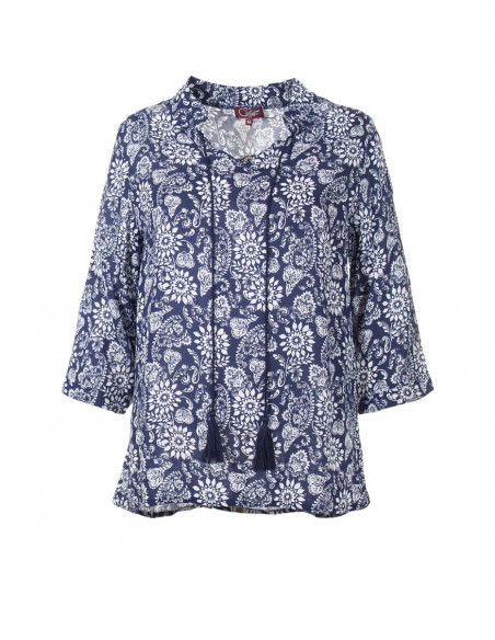 Rayon blouse with 3/4 sleeves and fleurette print