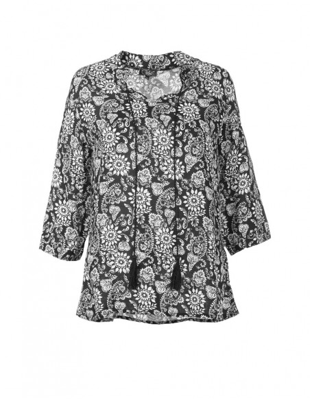 Rayon blouse with 3/4 sleeves and fleurette print