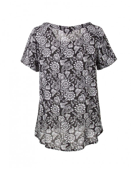 Rayon blouse with short sleeves and fleurette print