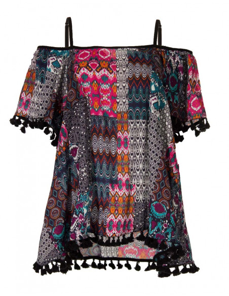 Rayon blouse with patch ikat print