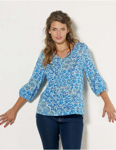 Rayon blouse with 3/4 sleeves with funny print