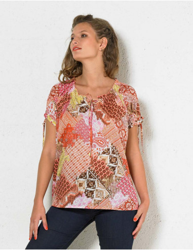 Rayon blouse whit short sleeves and safi print