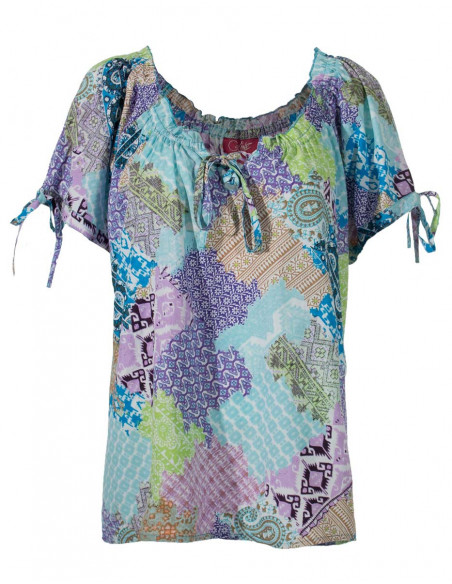 Rayon blouse whit short sleeves and safi print
