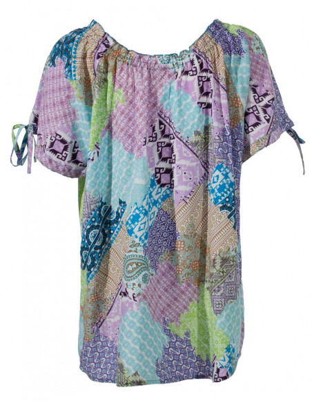 Rayon blouse whit short sleeves and safi print
