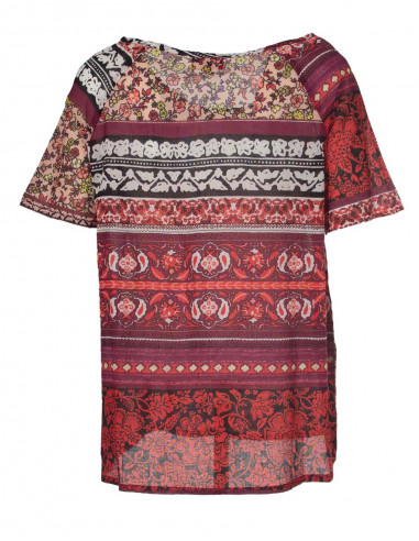 Cotton voile blouse with indi print and short sleeves