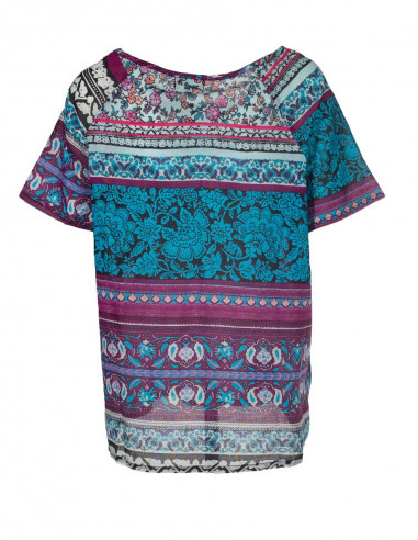 Cotton voile blouse with indi print and short sleeves