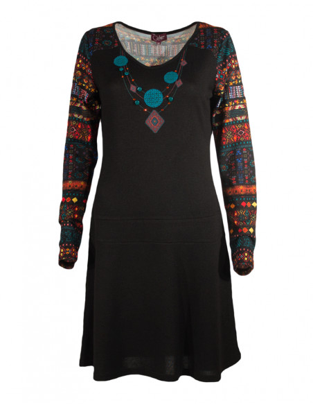 Robe maille col rond manches longues