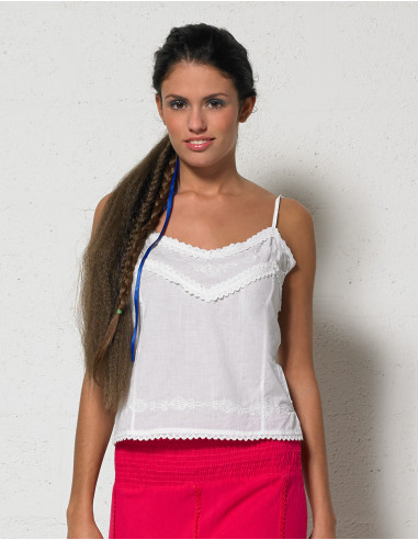 Embroidered cotton suspender top
