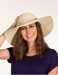 Chapeau Papier Ecru Ruban...