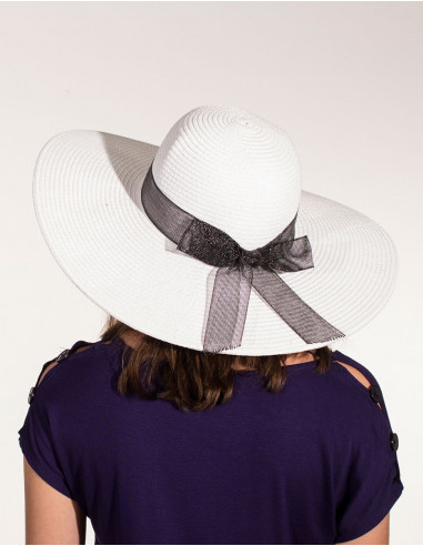 Chapeau Papier Blanc Ruban Gris
