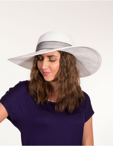 Chapeau Papier Blanc Ruban Gris