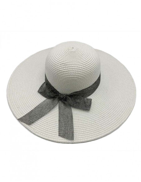 Chapeau Papier Blanc Ruban Gris