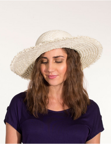 Chapeau Papier Blanc Tresse Perles