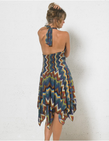 Robe courte asymetrique imprimée graphique