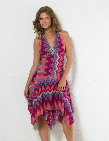 Robe courte asymetrique imprimée graphique