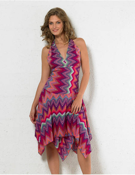 Robe courte asymetrique imprimée graphique