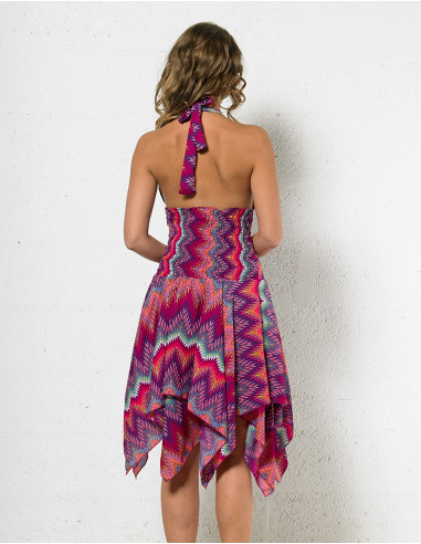 Robe courte asymetrique imprimée graphique