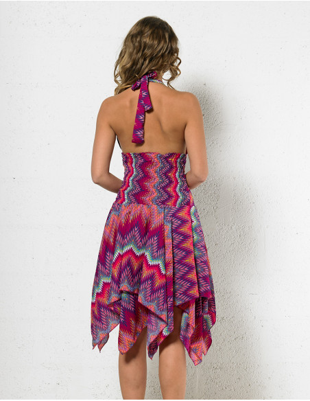 Robe courte asymetrique imprimée graphique