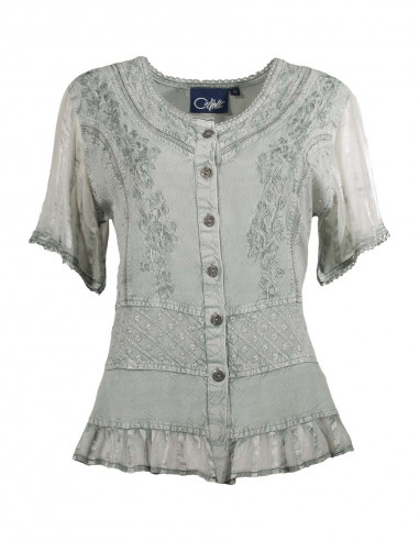 Embroidered sw viscose blouse with short sleeves