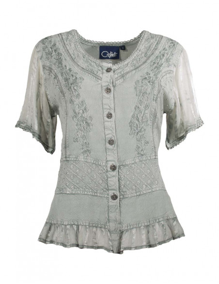 Embroidered sw viscose blouse with short sleeves