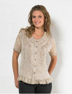 Embroidered sw viscose blouse with short sleeves
