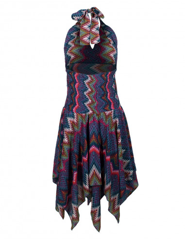 Robe courte asymetrique imprimée graphique