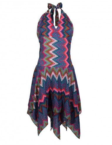 Robe courte asymetrique imprimée graphique