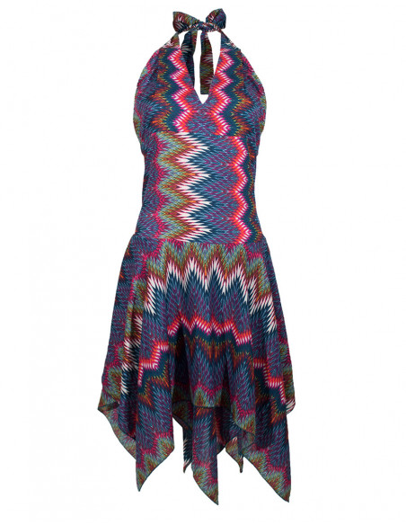 Robe courte asymetrique imprimée graphique