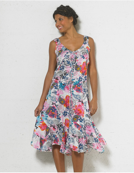 Robe mi-longue imprimee fleuri