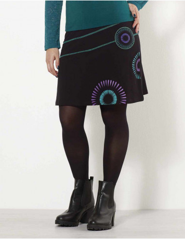 Knitted 97% cotton 3% elastane printed skirt with patch