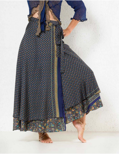 Long polyester wrap-around sari skirt