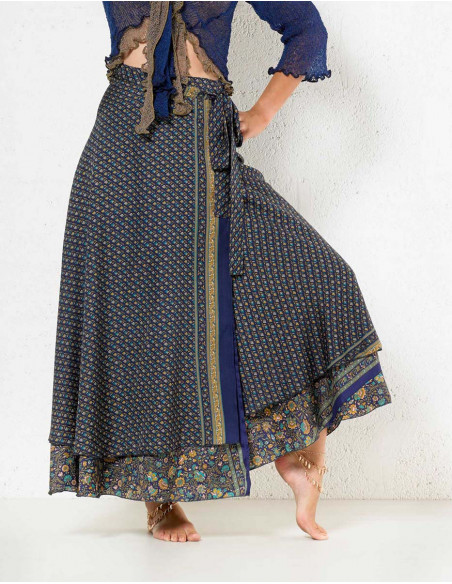 Long polyester wrap-around sari skirt