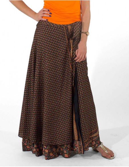 Long polyester wrap-around sari skirt