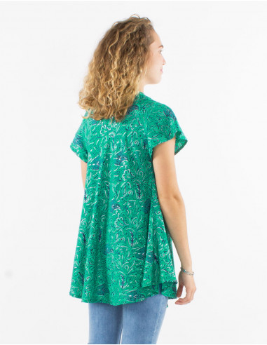 Chemisier polyester manches courtes sari imprimé argenté