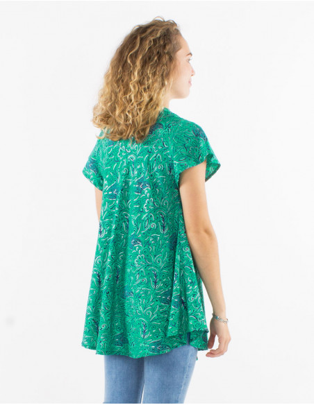 Chemisier polyester manches courtes sari imprimé argenté