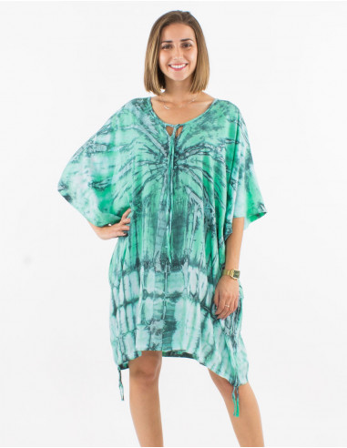 Tie and Dye viscose tunic with short sleeves