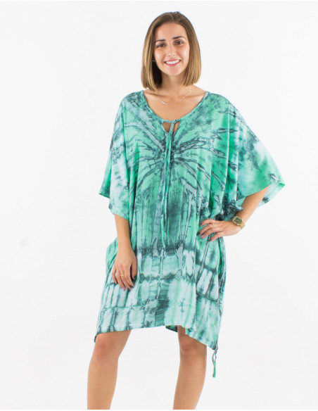 Tie and Dye viscose tunic with short sleeves