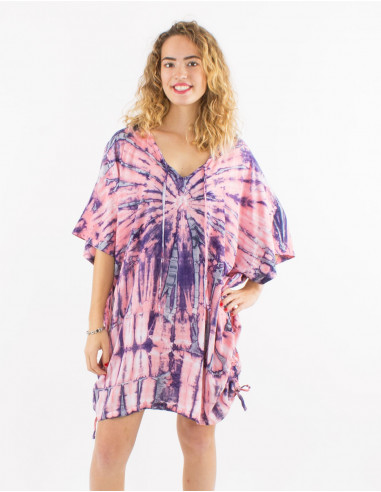 Tie and Dye viscose tunic with short sleeves