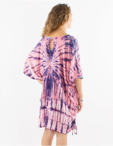 Tie and Dye viscose tunic with short sleeves