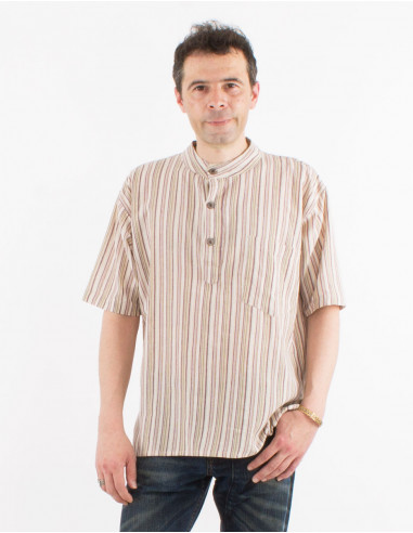 Cotton striped gent shirt with short sleeves and round buttons