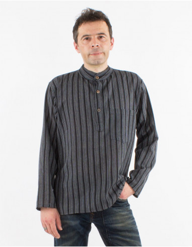 Cotton striped gent shirt with long sleeves and round buttons