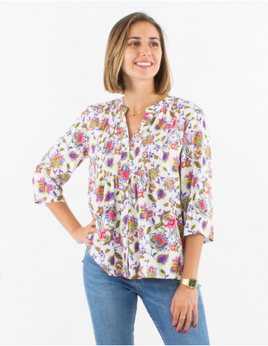 Viscose blouse with 3/4 sleeves and paradise print