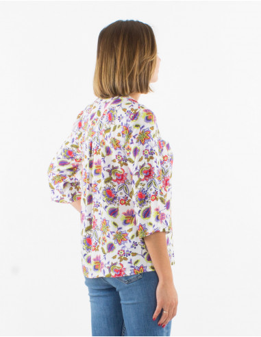 Viscose blouse with 3/4 sleeves and paradise print