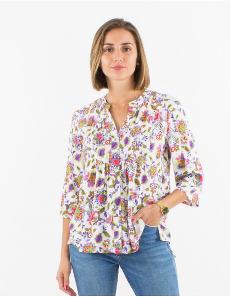 Viscose blouse with 3/4 sleeves and paradise print