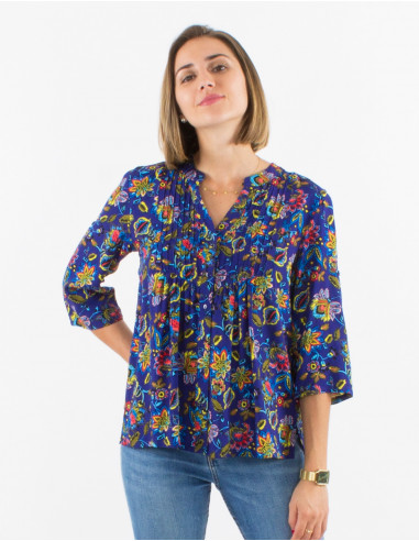 Viscose blouse with 3/4 sleeves and paradise print