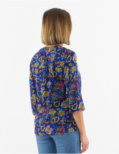 Viscose blouse with 3/4 sleeves and paradise print