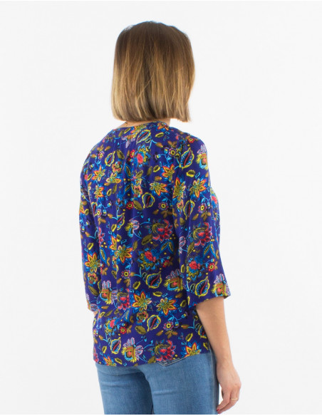 Viscose blouse with 3/4 sleeves and paradise print