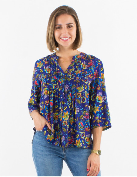 Viscose blouse with 3/4 sleeves and paradise print
