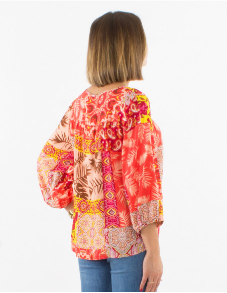 Chemisier viscose manches 3/4 imprimé fantasie